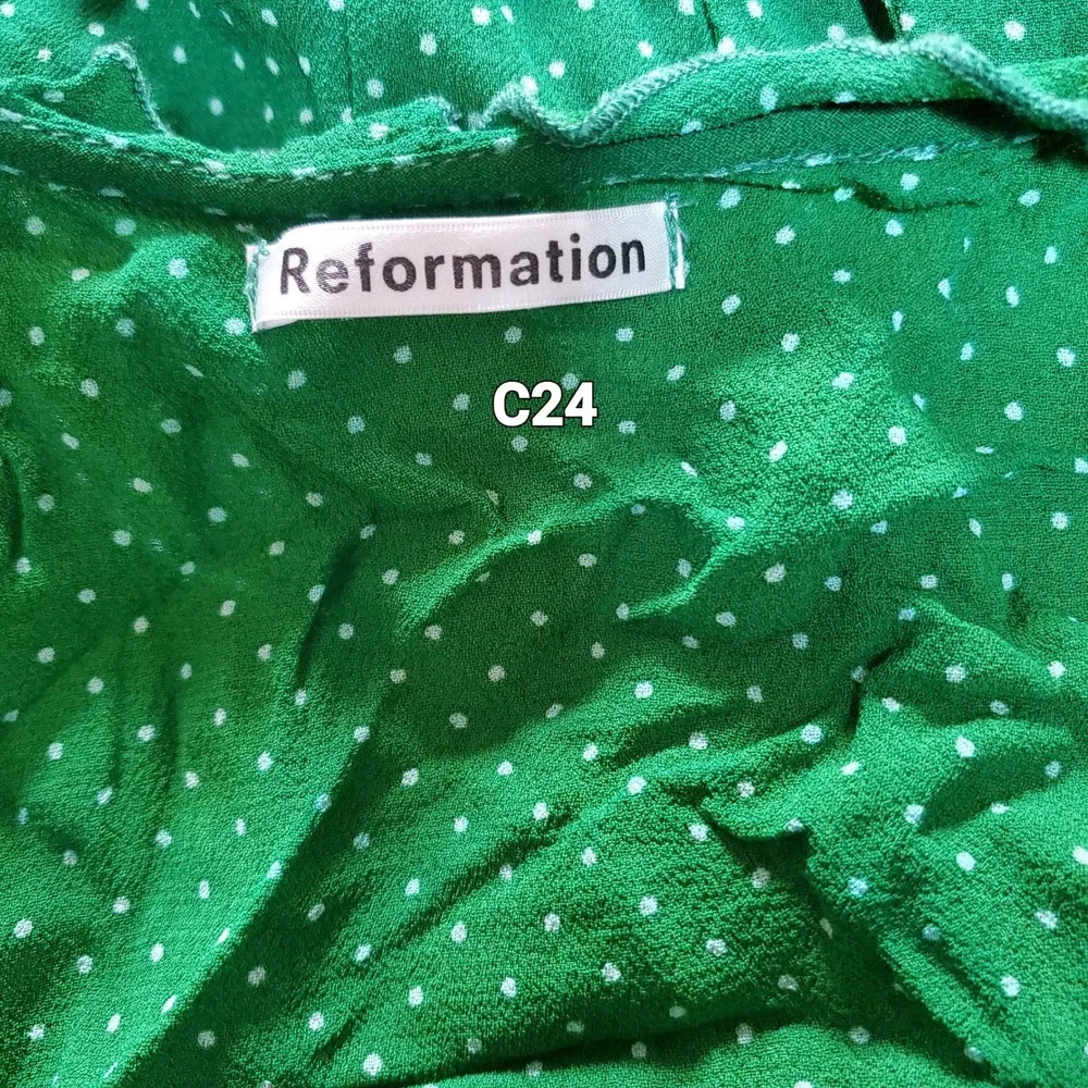 Reformation Polkadot Coquette Wrap Dress Ruffle Feminine Micro Mini Green Size M - Picture 4 of 5